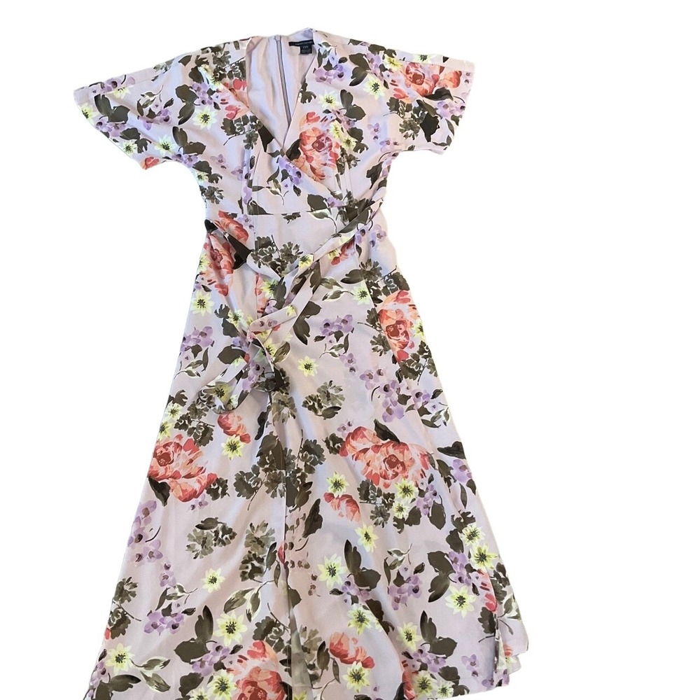 French Connection Floral Midi Dress Womens‎ 4 Lavender Wrap Front Slit 71LOD
